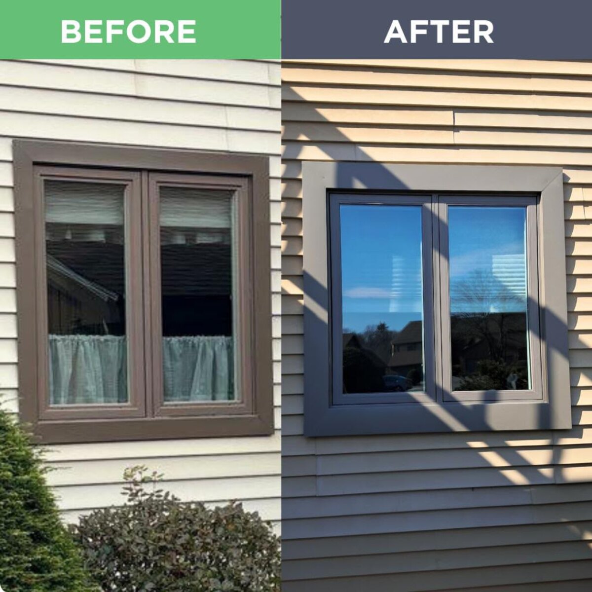 Before and after comparison of an old drafty window replaced with a new energy-efficient window